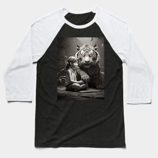 Black and white tiger with girl Baseball T-Shirt